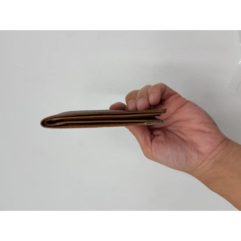 CELINE M06 Vintage Macadam Bifold Wallet Brown Leather Trim Coin Pocket AS IS